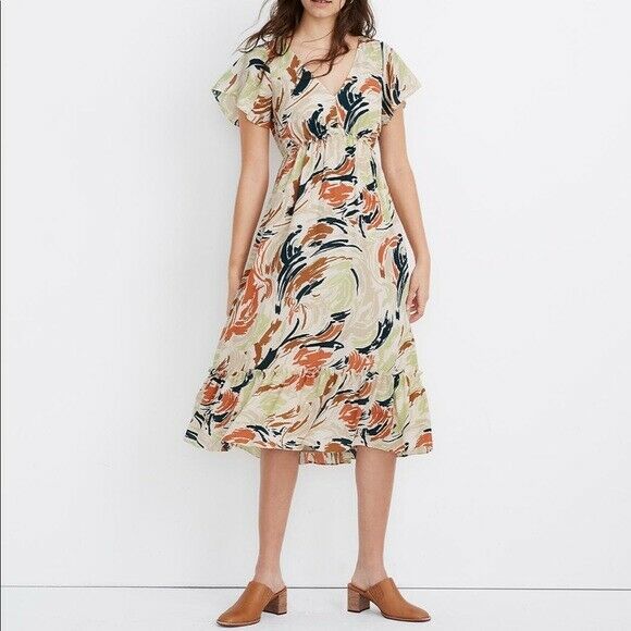 Madewell / Flutter-Sleeve Ruffle-Waist Midi Dress / Brushing Up / Cottagecore 6 - Picture 1 of 4